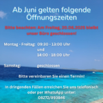 Öffnungzeiten HG Juni 2025